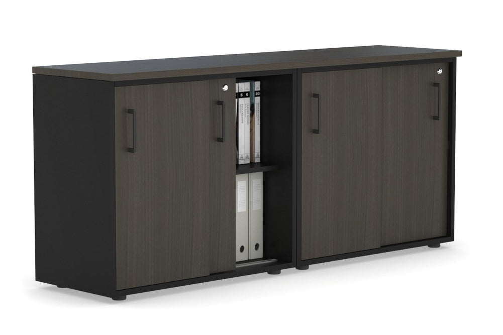 Uniform Sliding Door Credenza [1600W x 750H x 450D]-Black dark oak black handle