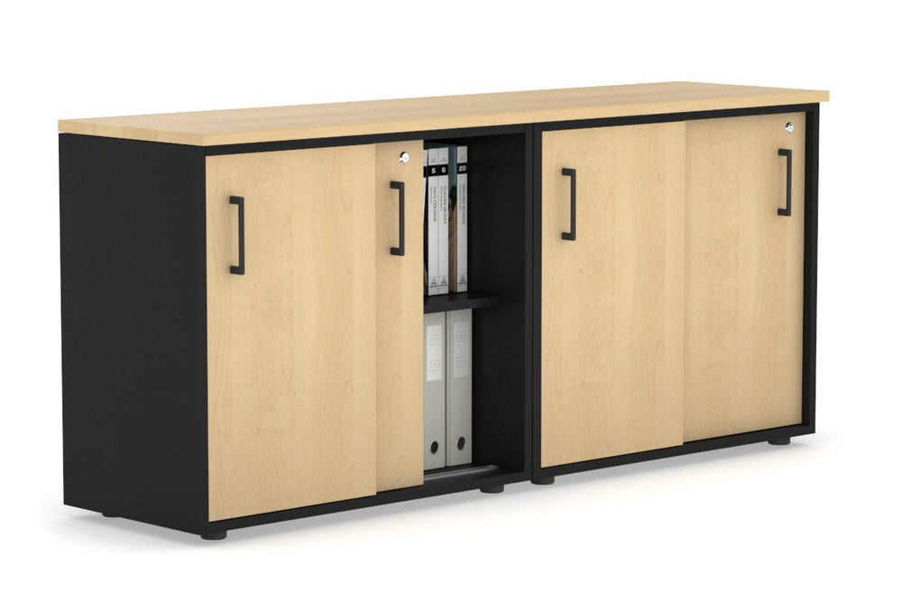 Uniform Sliding Door Credenza [1600W x 750H x 450D]-Black maple black handle