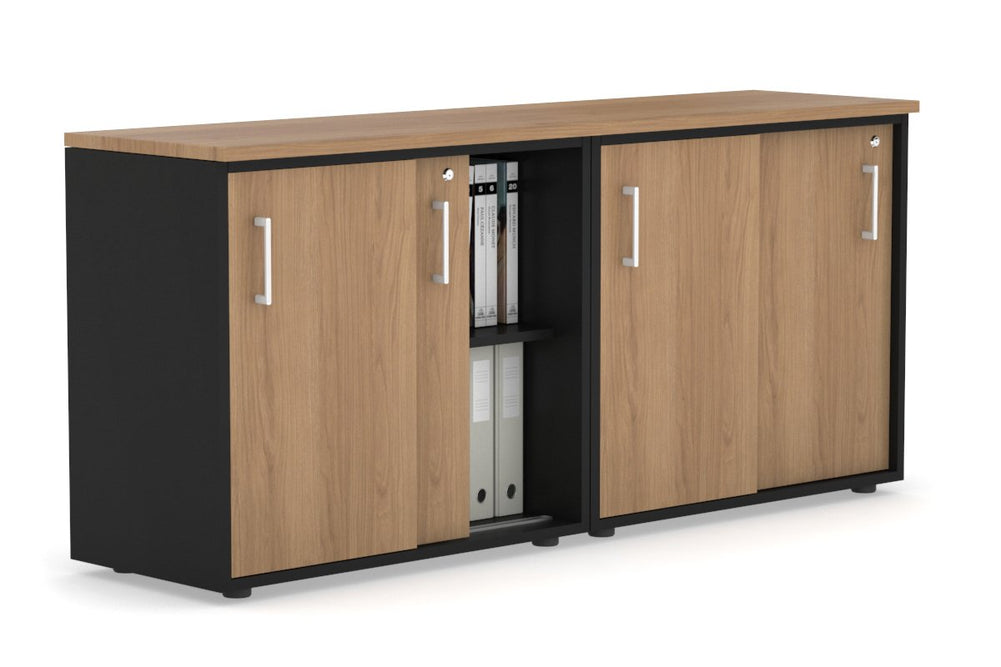 Uniform Sliding Door Credenza [1600W x 750H x 450D]-Black salvage oak white handle