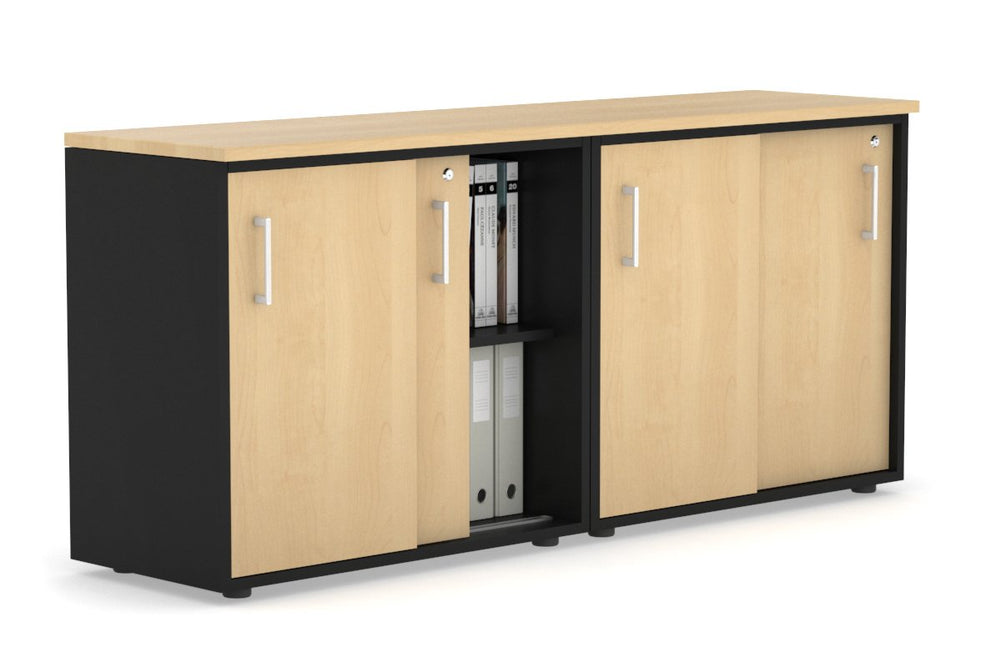 Uniform Sliding Door Credenza [1600W x 750H x 450D]-Black maple white handle