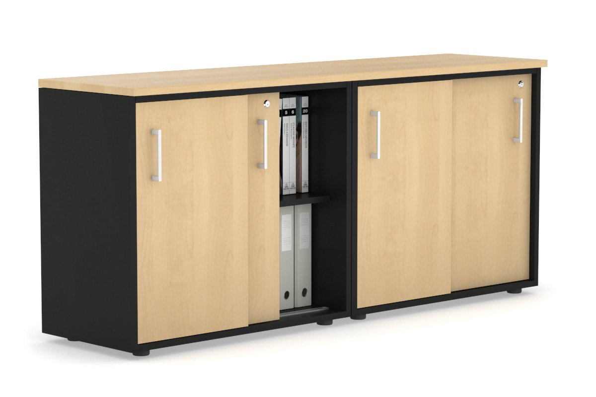 Uniform Sliding Door Credenza [1600W x 750H x 450D] Jasonl Black maple white handle