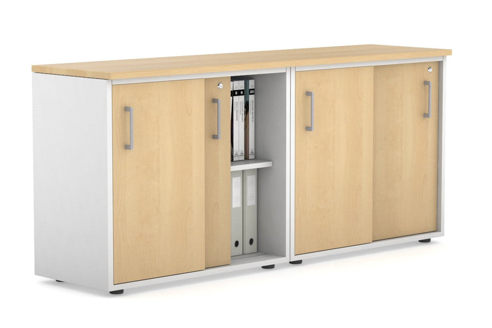 Uniform Sliding Door Credenza [1600W x 750H x 450D]-White maple silver handle