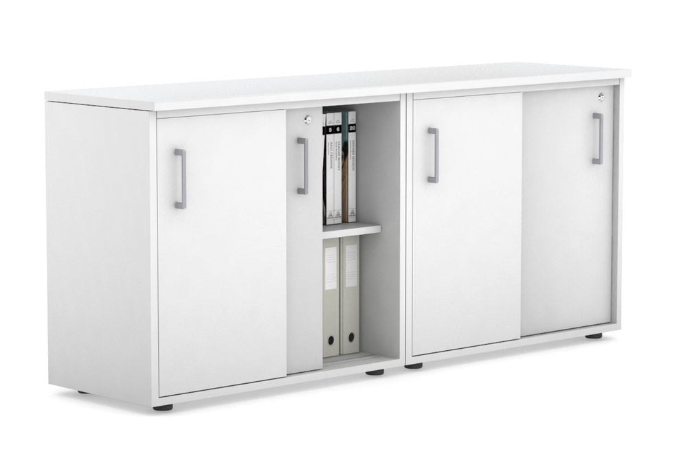 Uniform Sliding Door Credenza [1600W x 750H x 450D]-White white silver handle