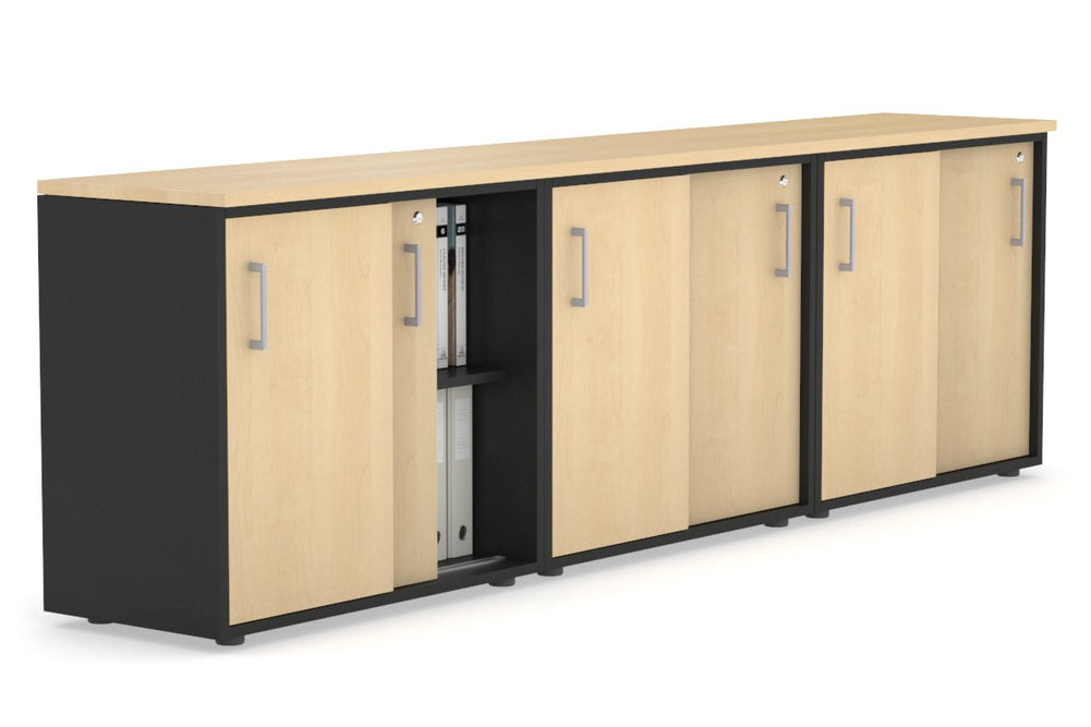 Uniform Sliding Door Credenza [2400W x 750H x 450D]-Black maple silver handle