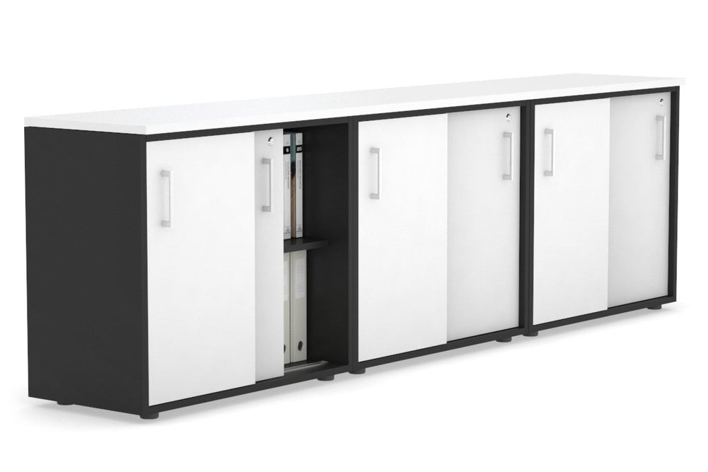Uniform Sliding Door Credenza [2400W x 750H x 450D]-Black white white handle