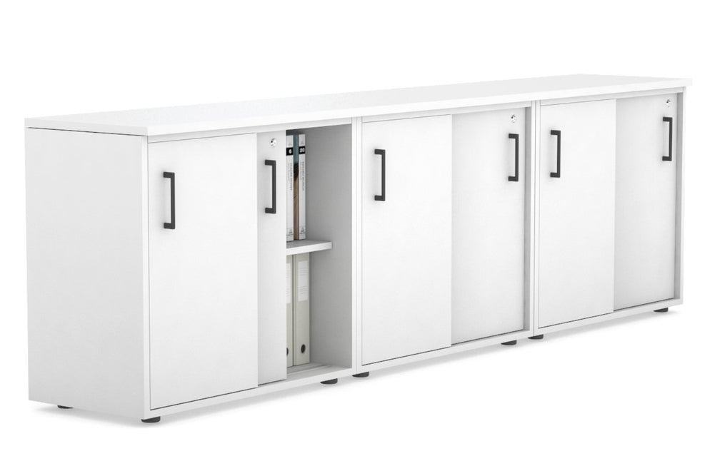 Uniform Sliding Door Credenza [2400W x 750H x 450D]-White white black handle