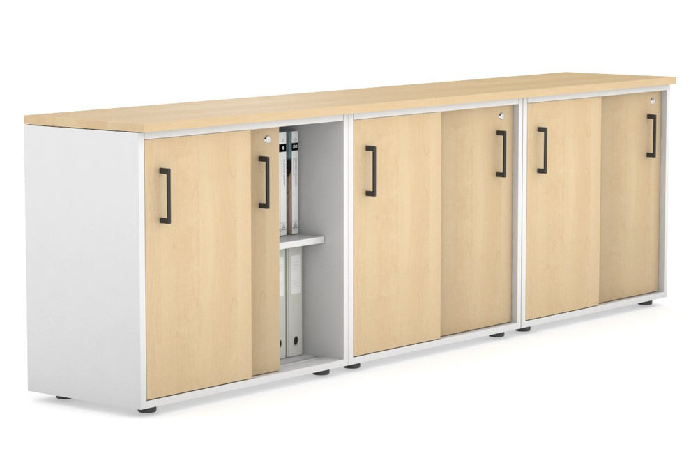 Uniform Sliding Door Credenza [2400W x 750H x 450D]-White maple black handle