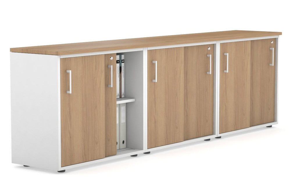 Uniform Sliding Door Credenza [2400W x 750H x 450D]-White salvage oak white handle