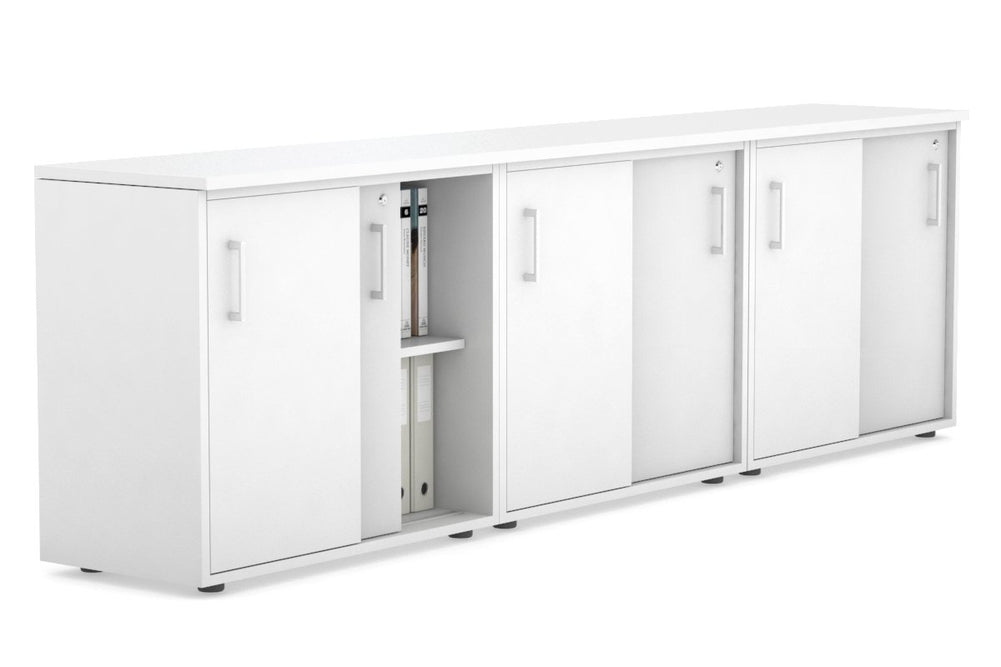 Uniform Sliding Door Credenza [2400W x 750H x 450D]-White white white handle