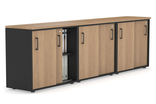 Uniform Sliding Door Credenza [2400W x 750H x 450D] Jasonl Black salvage oak black handle