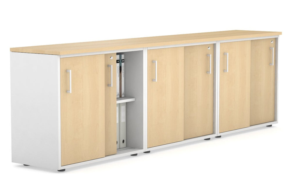Uniform Sliding Door Credenza [2400W x 750H x 450D]-White maple white handle