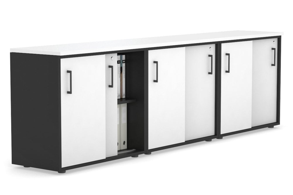 Uniform Sliding Door Credenza [2400W x 750H x 450D]-Black white black handle