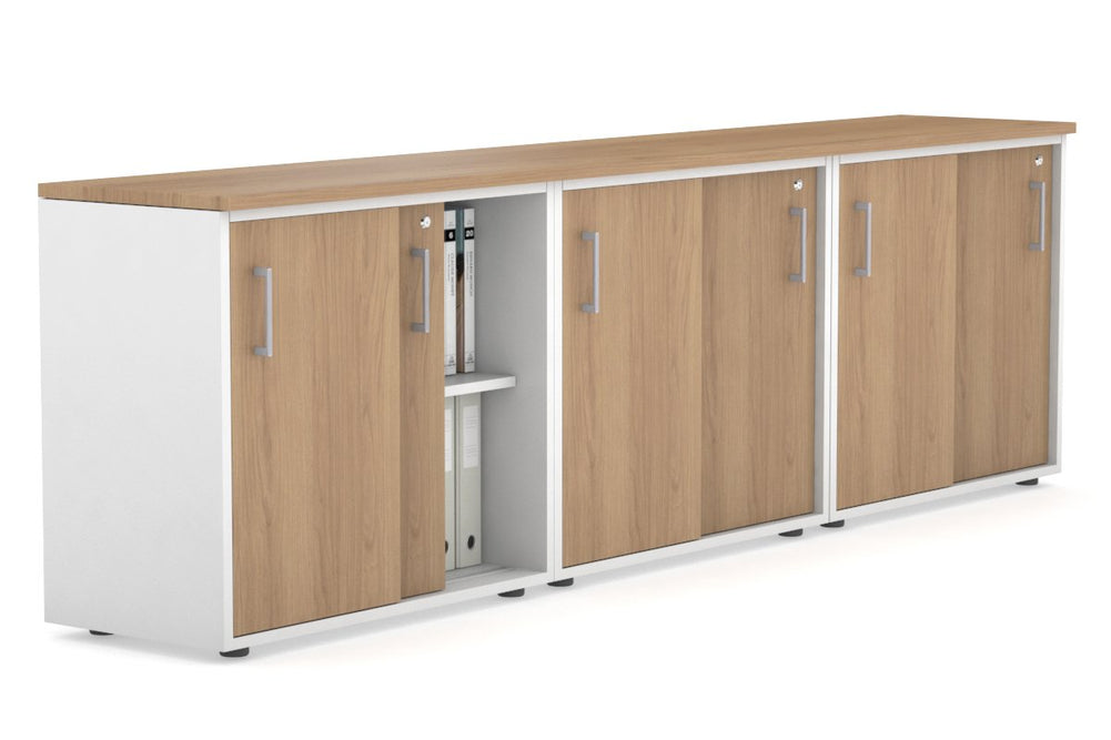 Uniform Sliding Door Credenza [2400W x 750H x 450D]-White salvage oak silver handle