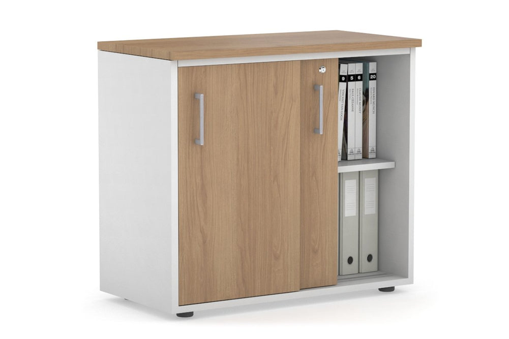 Uniform Sliding Door Credenza [800W x 750H x 450D]-White salvage oak silver handle