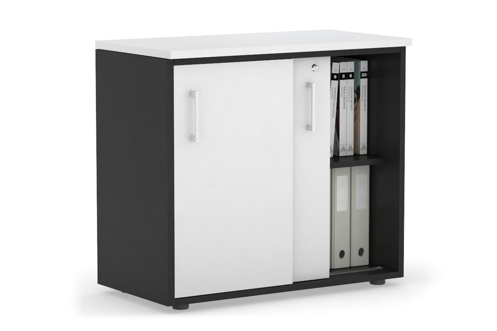 Uniform Sliding Door Credenza [800W x 750H x 450D]-Black white white handle