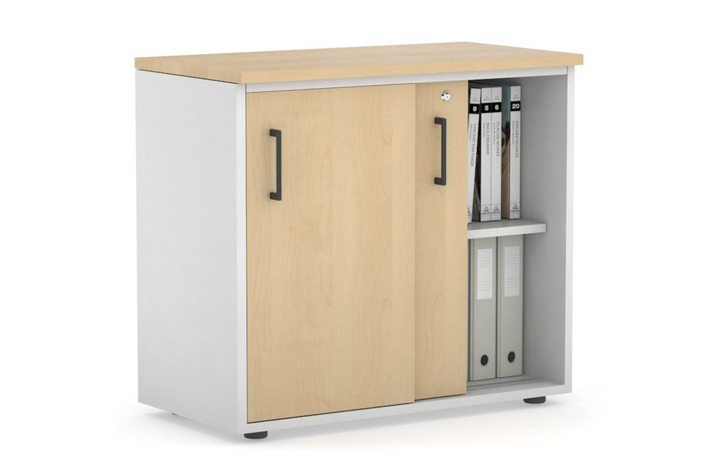 Uniform Sliding Door Credenza [800W x 750H x 450D]-White maple black handle