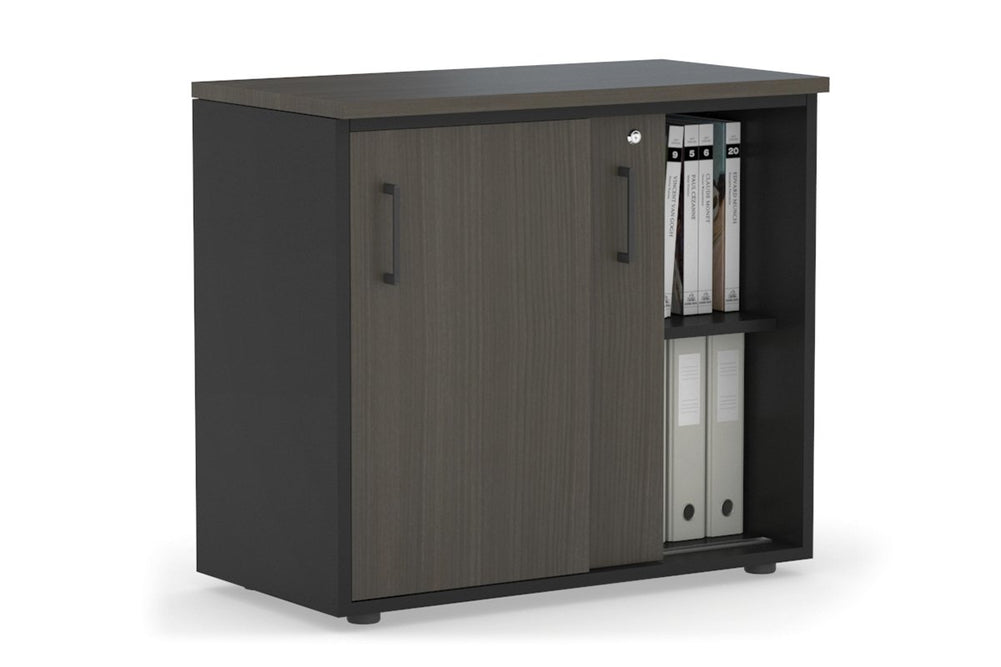 Uniform Sliding Door Credenza [800W x 750H x 450D]-Black dark oak black handle