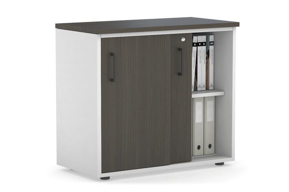 Uniform Sliding Door Credenza [800W x 750H x 450D]-White dark oak black handle