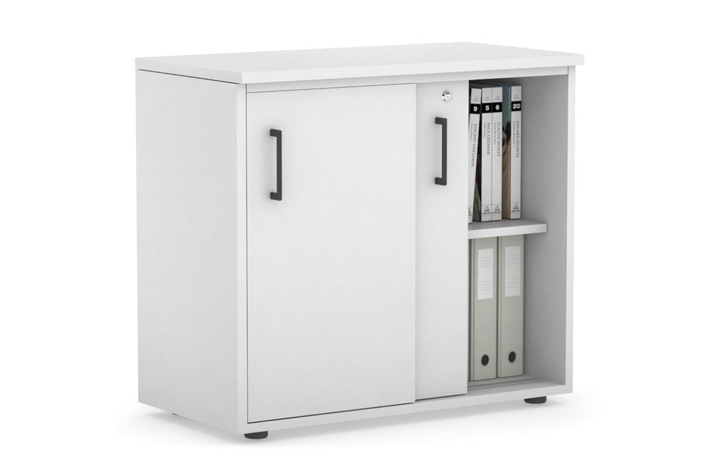 Uniform Sliding Door Credenza [800W x 750H x 450D]-White white black handle