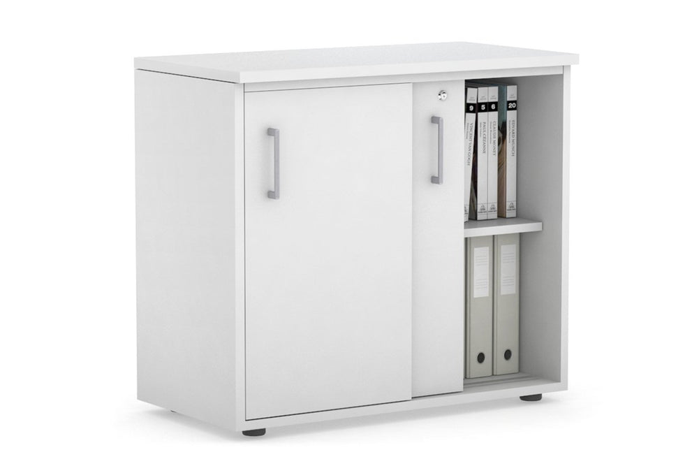 Uniform Sliding Door Credenza [800W x 750H x 450D]-White white silver handle