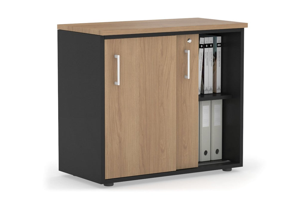 Uniform Sliding Door Credenza [800W x 750H x 450D]-Black salvage oak white handle