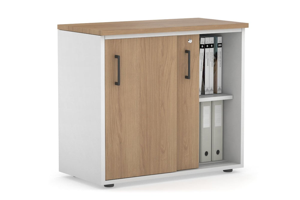Uniform Sliding Door Credenza [800W x 750H x 450D]-White salvage oak black handle
