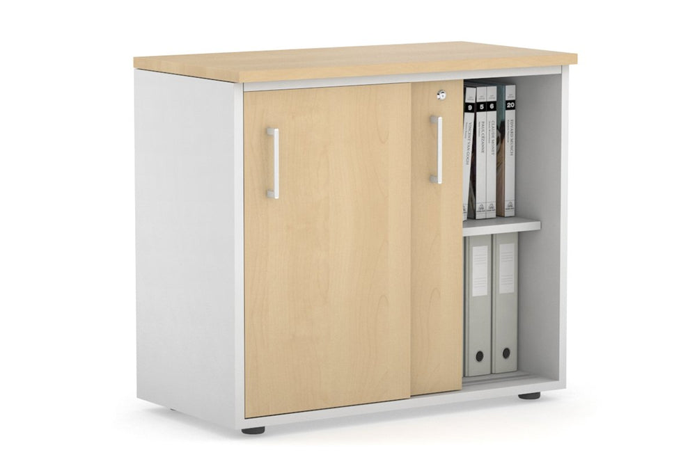 Uniform Sliding Door Credenza [800W x 750H x 450D]-White maple white handle