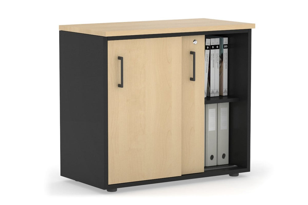 Uniform Sliding Door Credenza [800W x 750H x 450D]-Black maple black handle