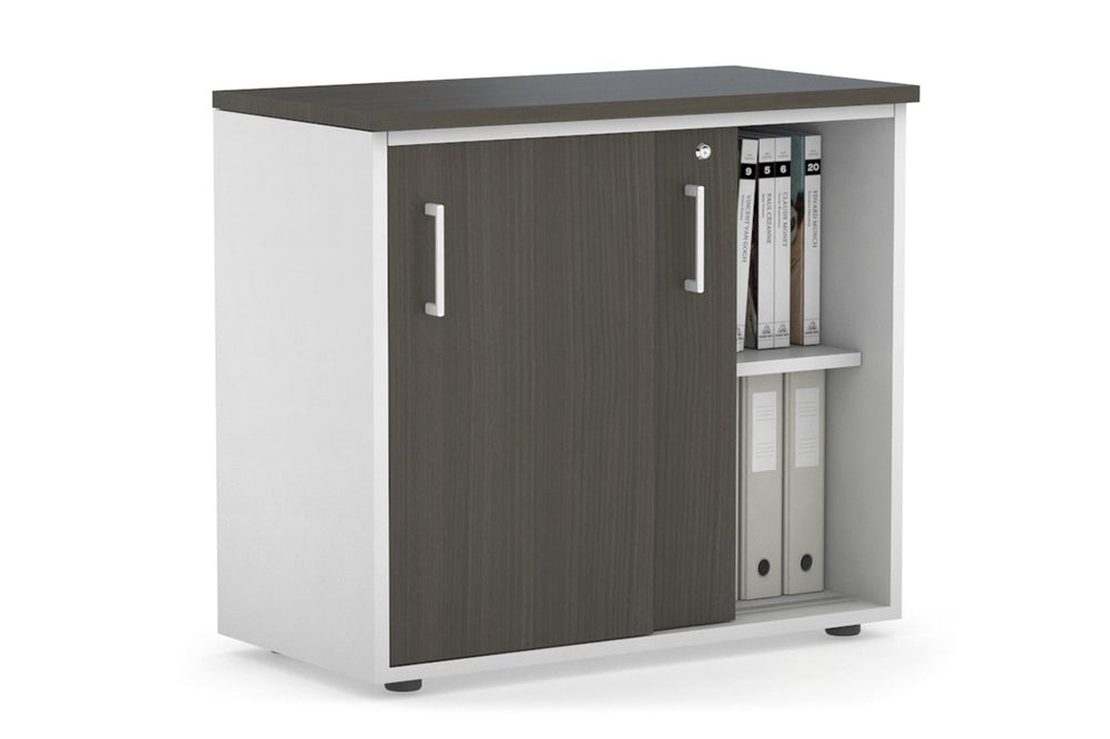 Uniform Sliding Door Credenza [800W x 750H x 450D]-White dark oak white handle