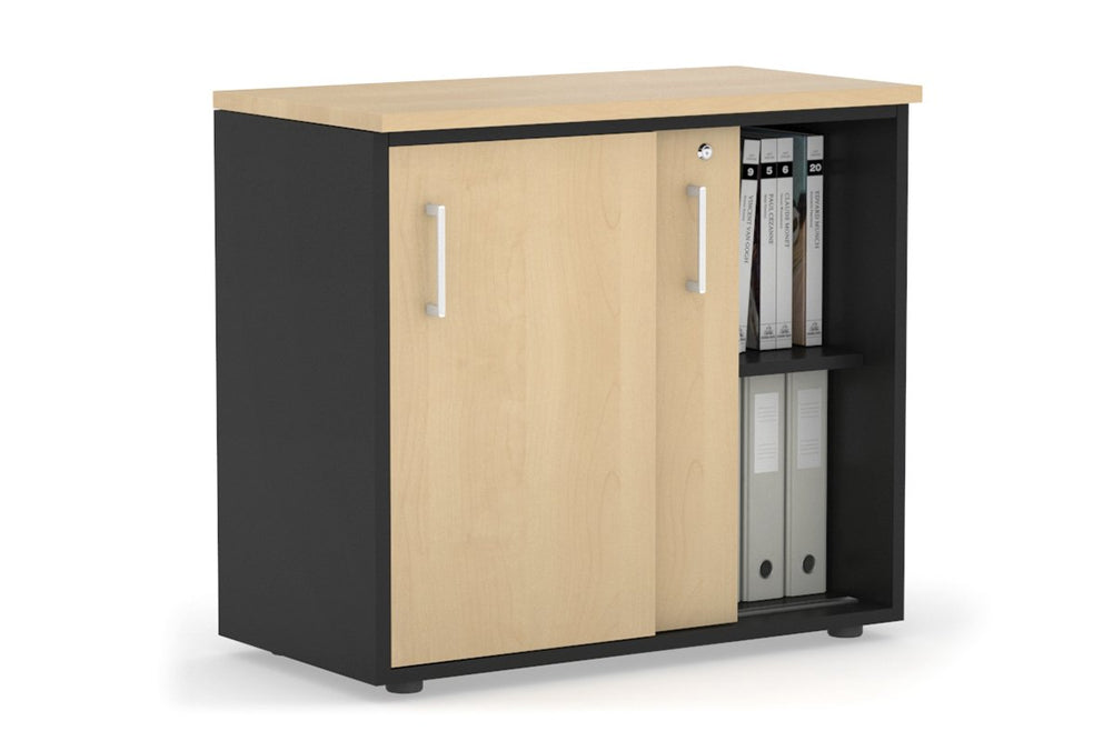Uniform Sliding Door Credenza [800W x 750H x 450D]-Black maple white handle