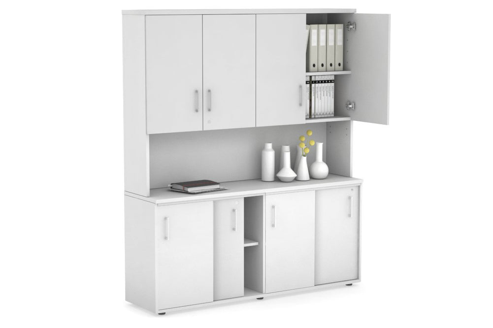 Uniform Sliding Door Credenza - Hutch with Doors [1600W x 750H x 450D]-White white white handle