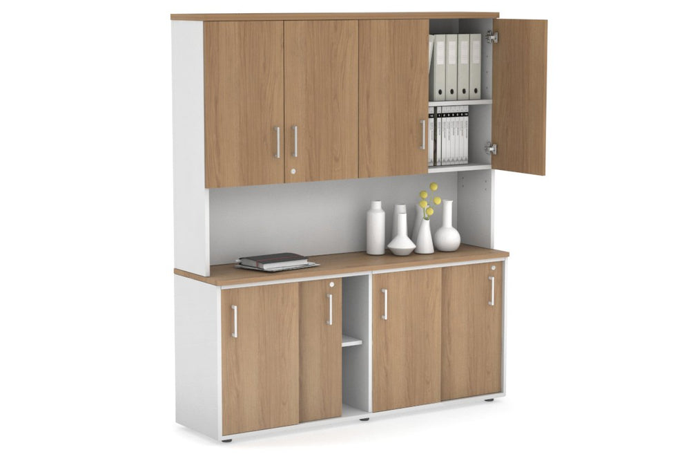 Uniform Sliding Door Credenza - Hutch with Doors [1600W x 750H x 450D]-White salvage oak white handle