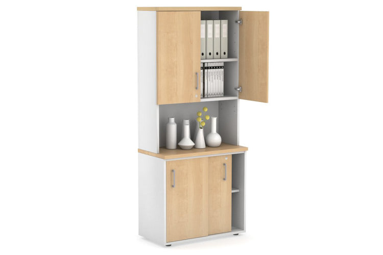 Uniform Sliding Door Credenza - Hutch with Doors [800W x 750H x 450D] Jasonl White maple silver handle