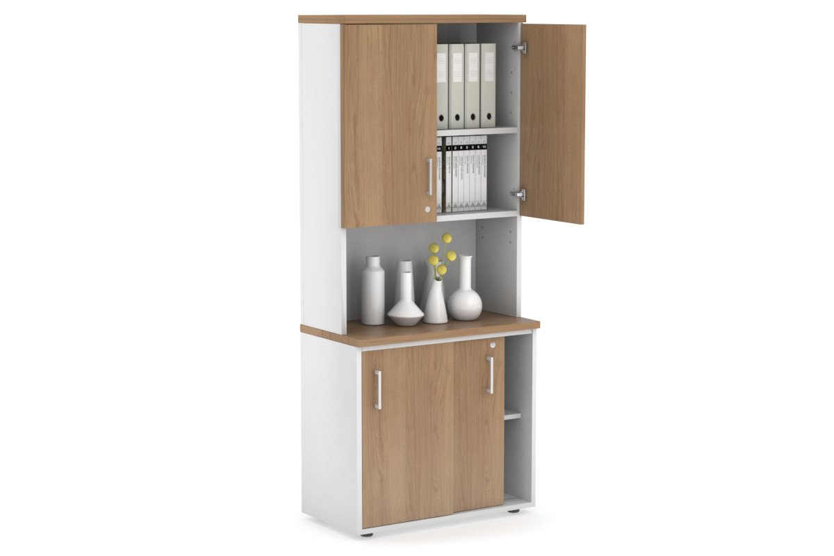 Uniform Sliding Door Credenza - Hutch with Doors [800W x 750H x 450D] Jasonl White salvage oak white handle
