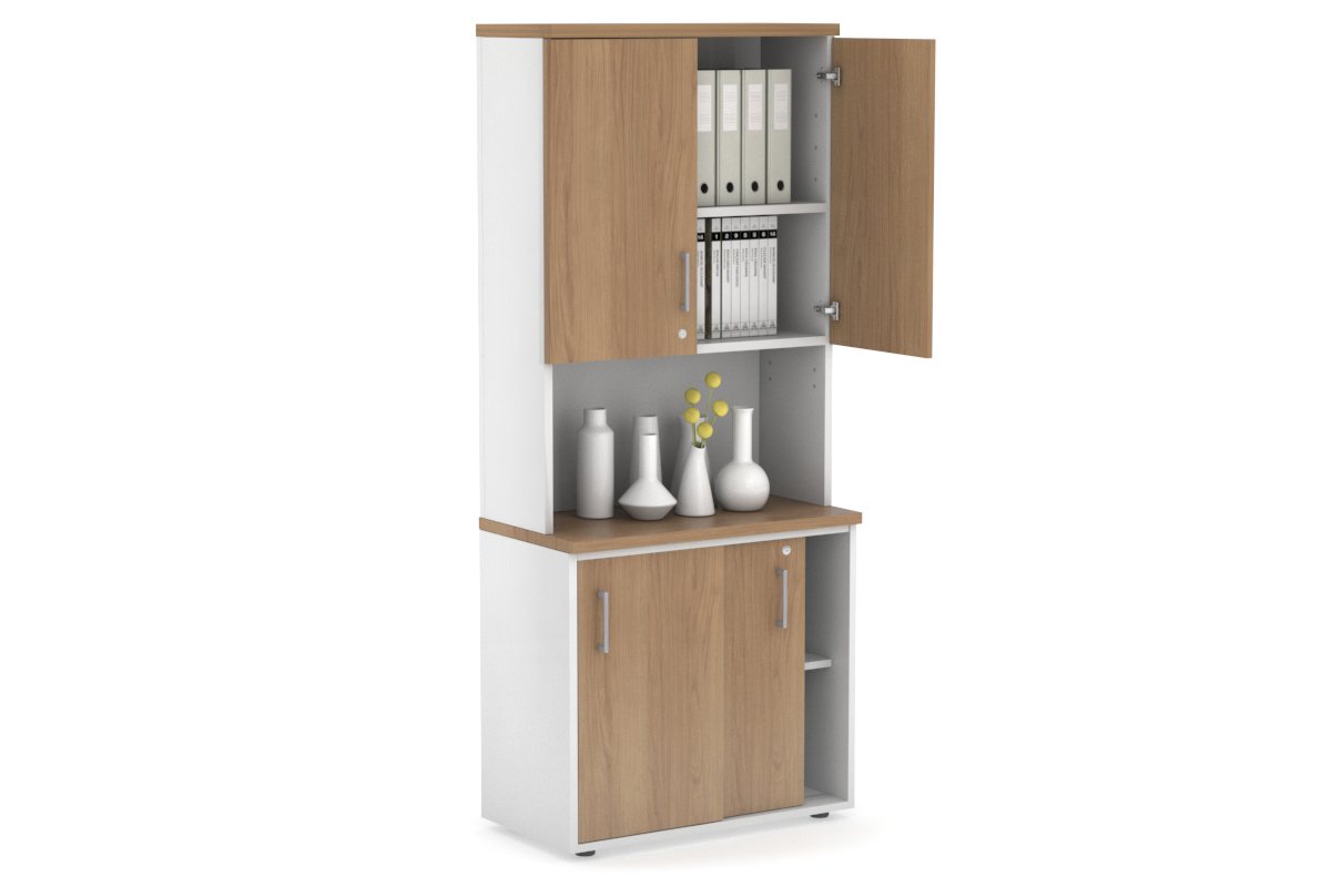 Uniform Sliding Door Credenza - Hutch with Doors [800W x 750H x 450D] Jasonl White salvage oak silver handle