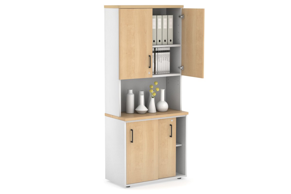 Uniform Sliding Door Credenza - Hutch with Doors [800W x 750H x 450D] Jasonl White maple black handle