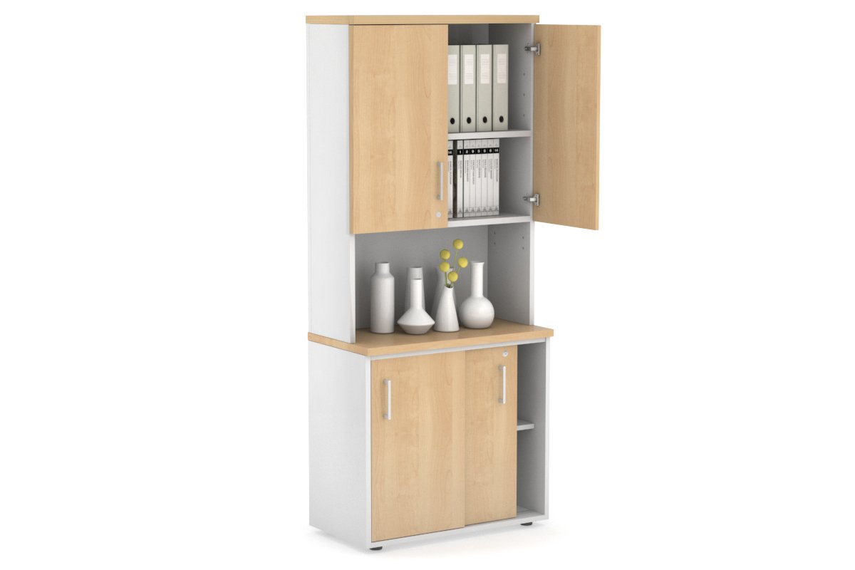 Uniform Sliding Door Credenza - Hutch with Doors [800W x 750H x 450D] Jasonl White maple white handle