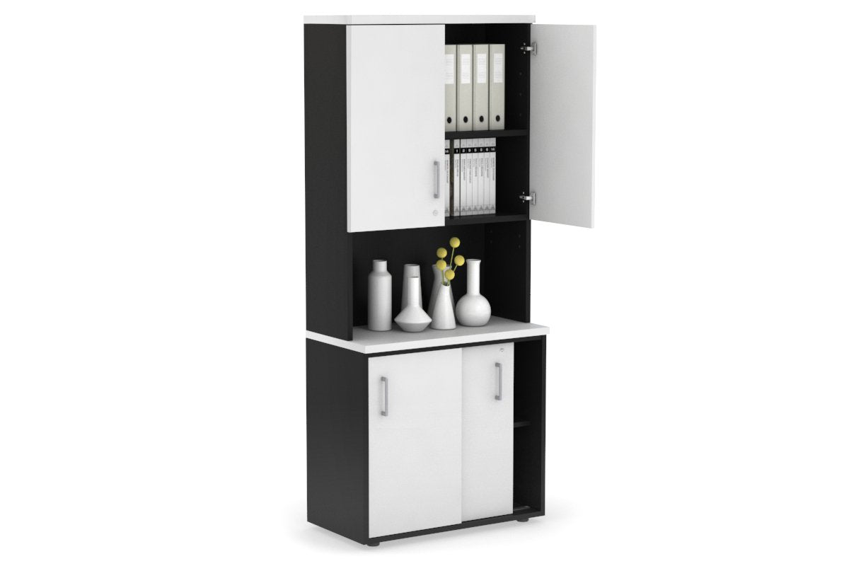 Uniform Sliding Door Credenza - Hutch with Doors [800W x 750H x 450D] Jasonl Black white silver handle
