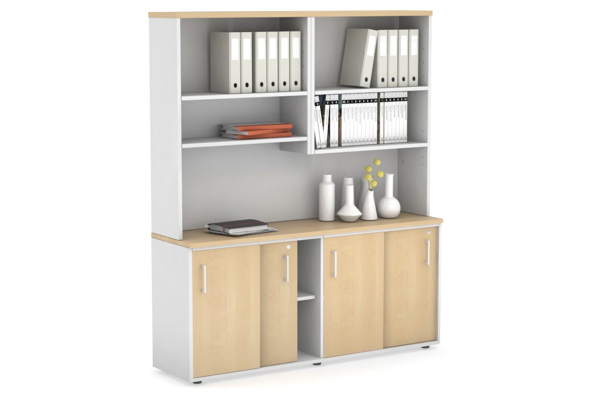 Uniform Sliding Door Credenza with Open Hutch [1600W x 750H x 450D] Jasonl 