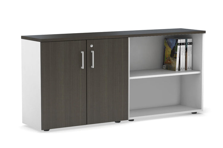 Uniform Small 2 Door and Open Storage Unit [1600W x 750H x 350D] Jasonl white carcass dark oak white handle