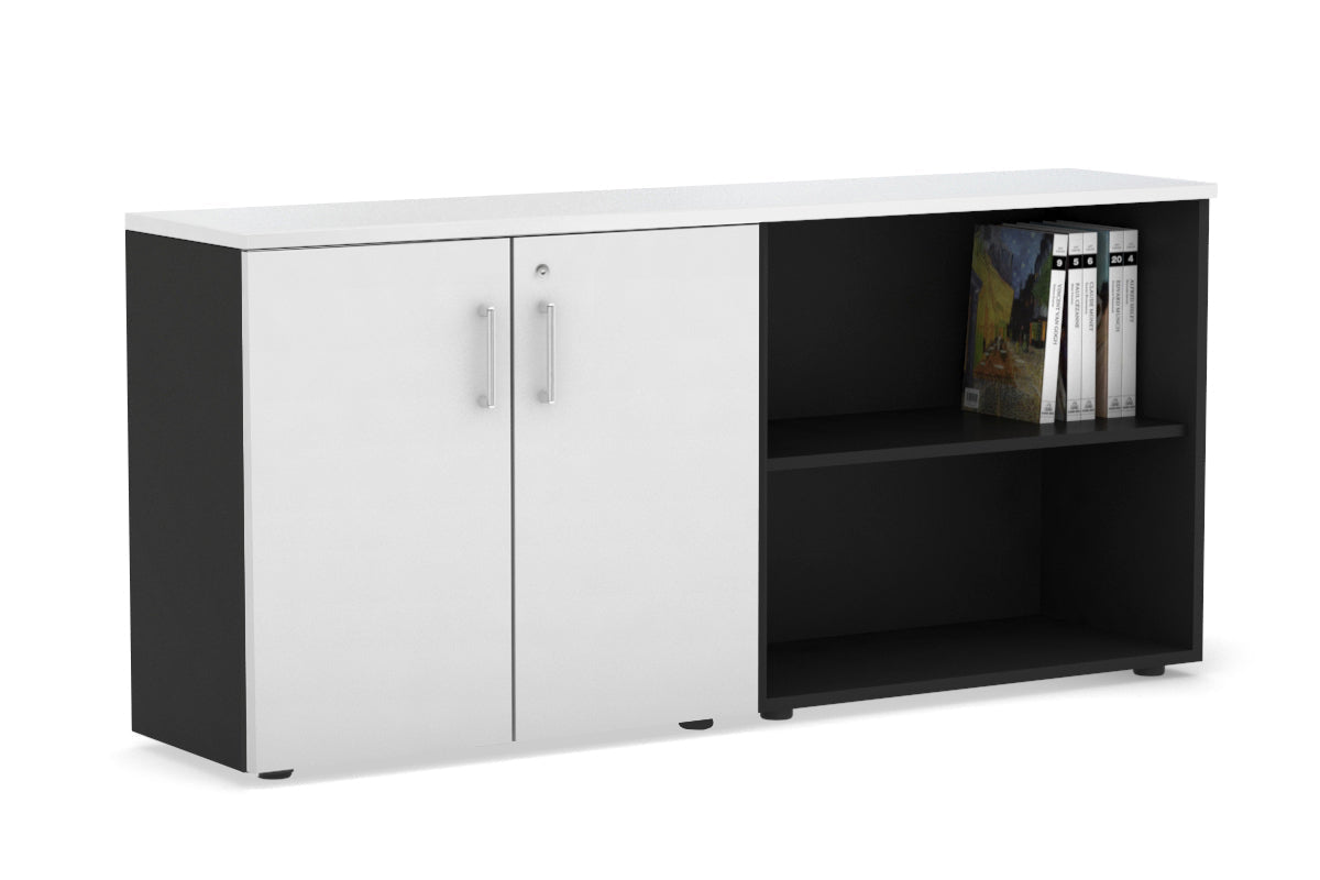 Uniform Small 2 Door and Open Storage Unit [1600W x 750H x 350D] Jasonl black carcass white white handle