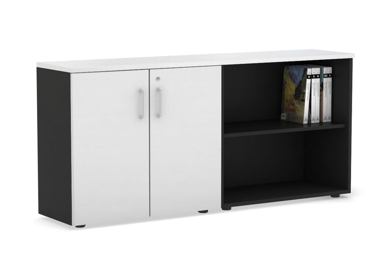 Uniform Small 2 Door and Open Storage Unit [1600W x 750H x 350D] Jasonl black carcass white white handle