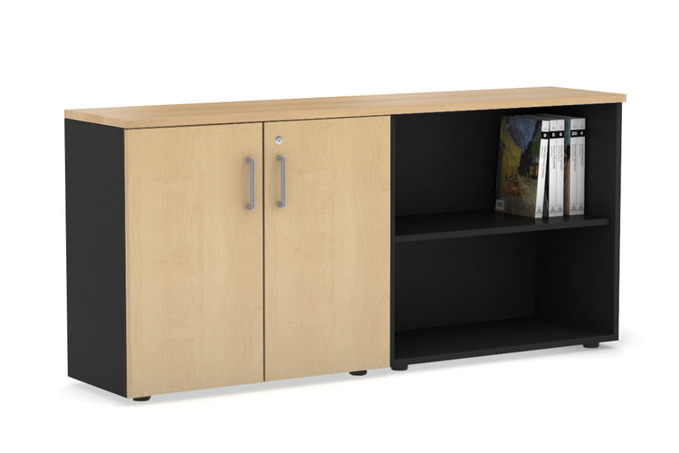 Uniform Small 2 Door and Open Storage Unit [1600W x 750H x 350D] Jasonl black carcass maple silver handle