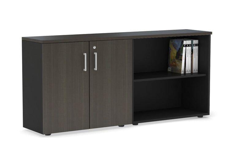 Uniform Small 2 Door and Open Storage Unit [1600W x 750H x 350D] Jasonl black carcass dark oak white handle