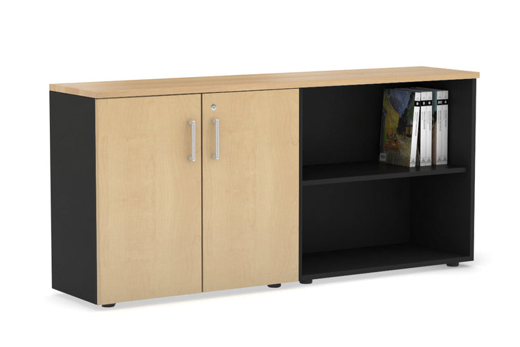 Uniform Small 2 Door and Open Storage Unit [1600W x 750H x 350D] Jasonl black carcass maple white handle