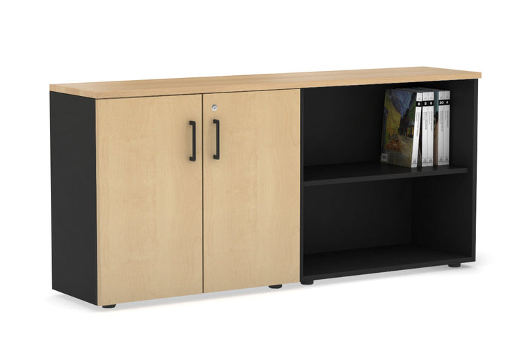 Uniform Small 2 Door and Open Storage Unit [1600W x 750H x 350D] Jasonl black carcass maple black handle