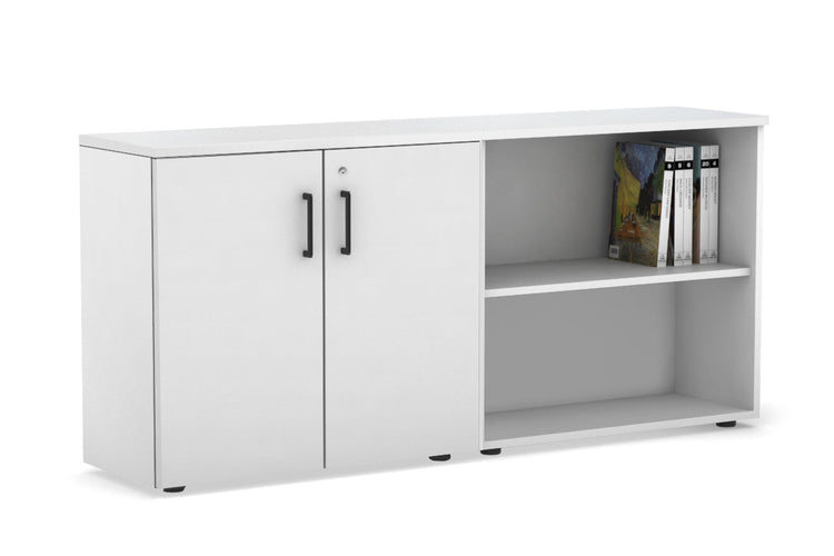 Uniform Small 2 Door and Open Storage Unit [1600W x 750H x 350D] Jasonl white carcass white black handle