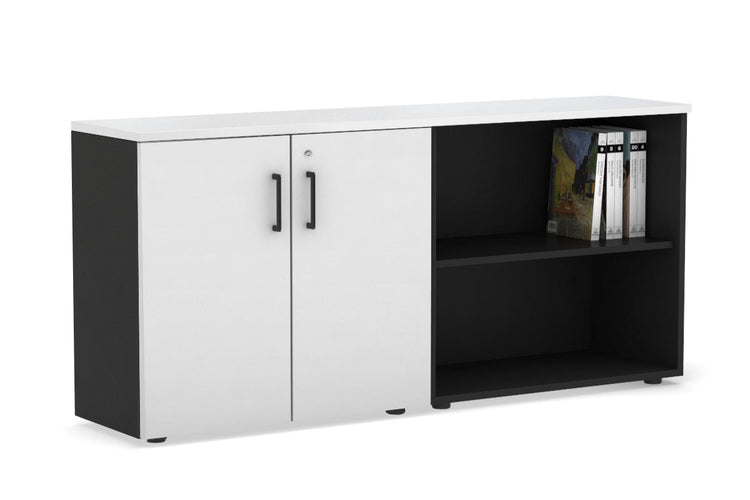 Uniform Small 2 Door and Open Storage Unit [1600W x 750H x 350D] Jasonl black carcass white black handle