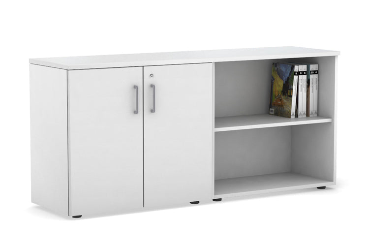 Uniform Small 2 Door and Open Storage Unit [1600W x 750H x 450D] Jasonl white carcass white silver handle