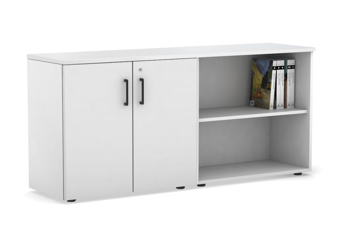 Uniform Small 2 Door and Open Storage Unit [1600W x 750H x 450D] Jasonl white carcass white black handle